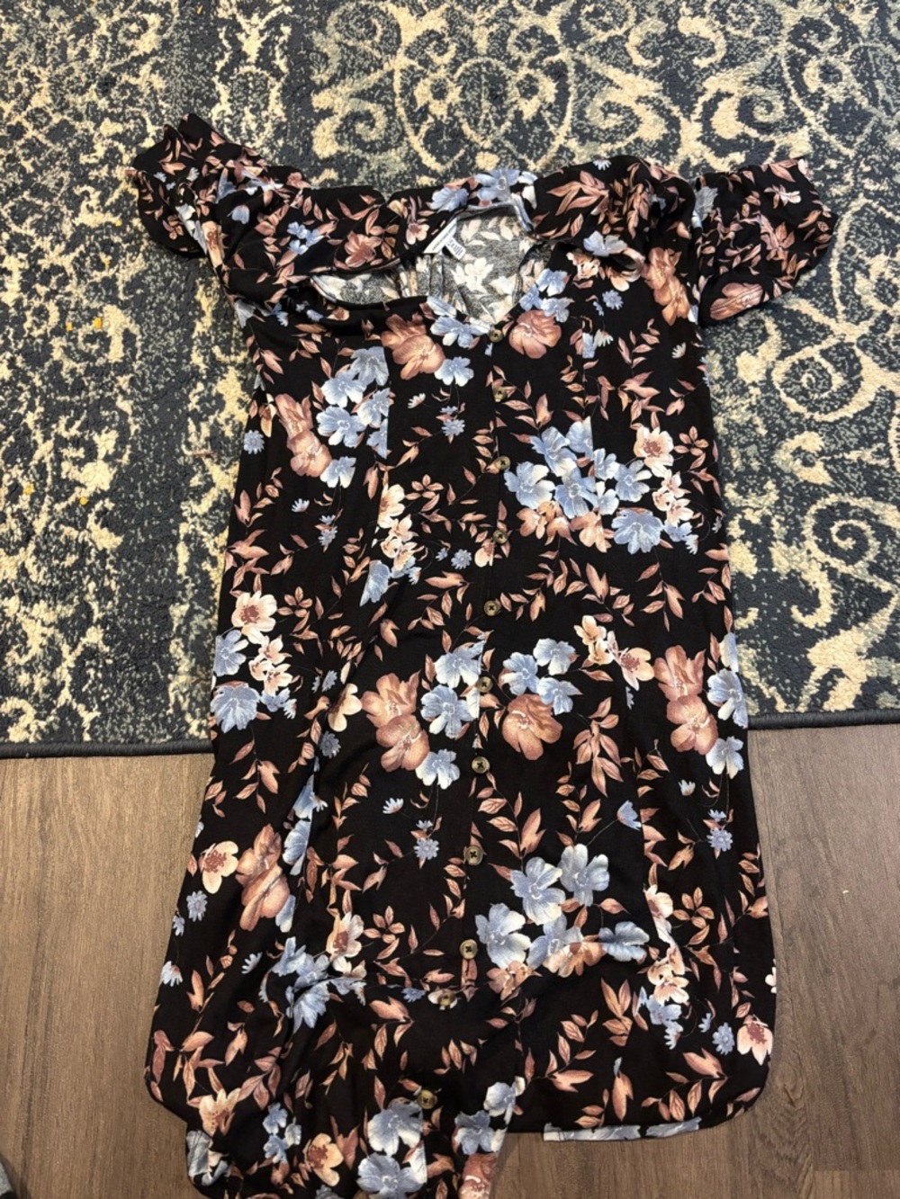 American Eagle Outfitters Black Tunic with Blue and Pink Floral Print